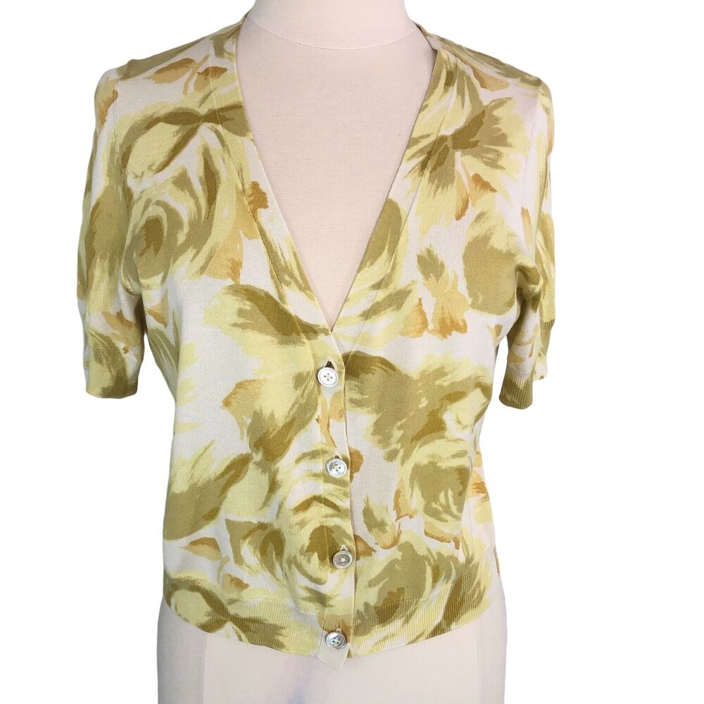 Talbots Soft Shrug Bolero Sweater Short Sleeves V Neck Silk Blend Yellow Sz LP
